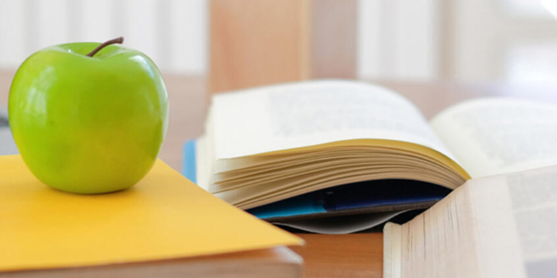 Education books on desk with apple